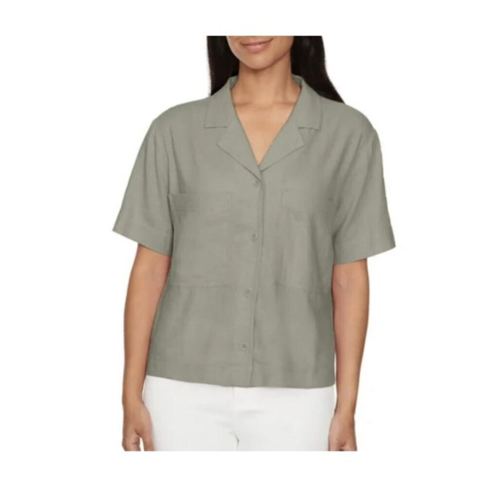 NWOT Buffalo David Bitton Women's M Linen Blend Short Sleeve Button up shirt